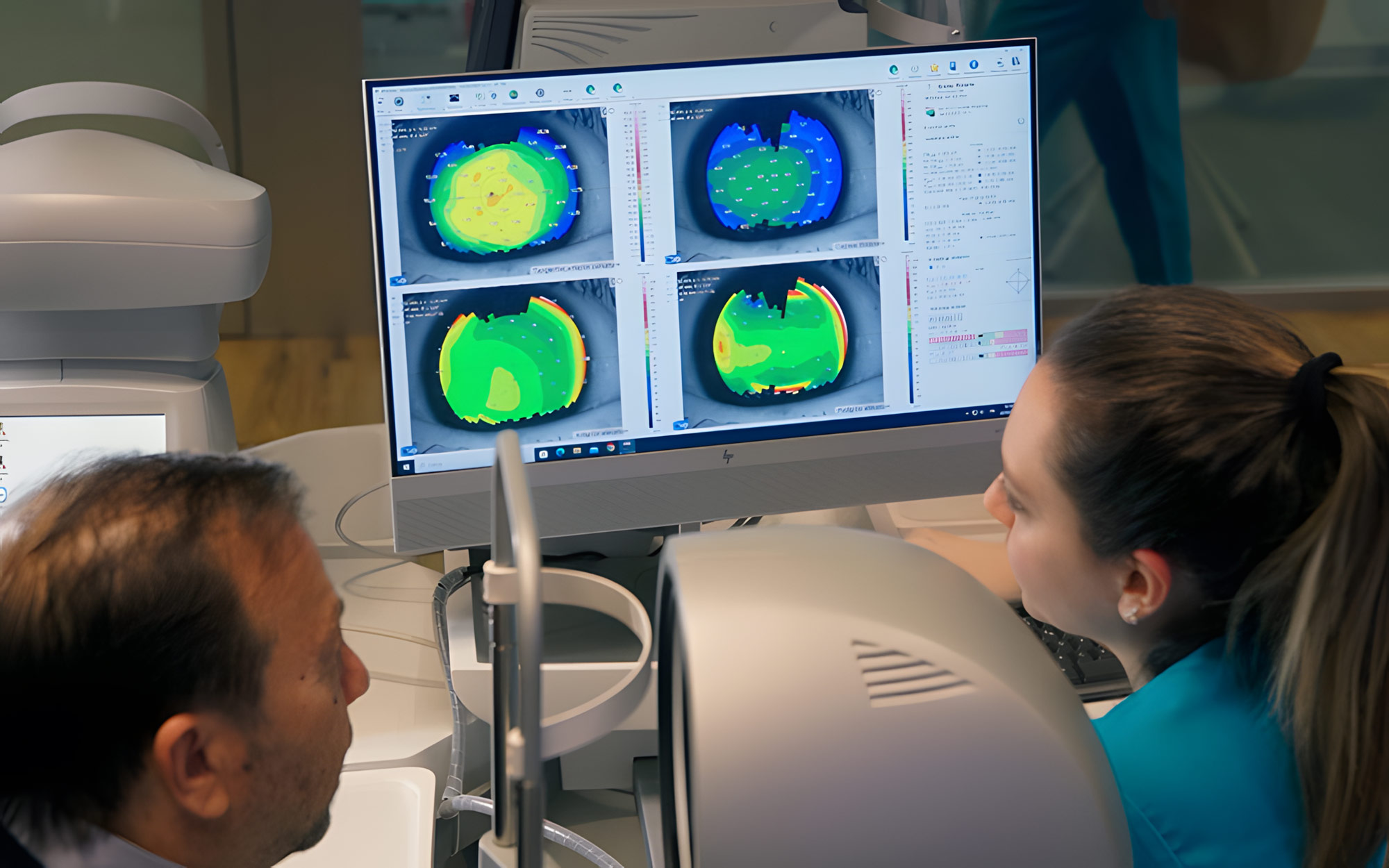 Paziente e oculista controllano esami specifici e percorsi su misura per intervento cataratta a Milano
